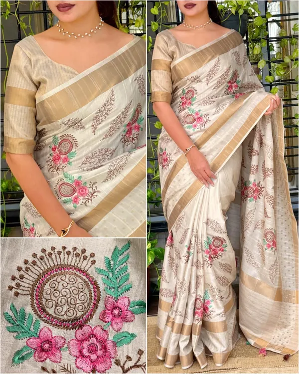 Madhuri_Design_Light_Brown_Pure_Tusser_Cotton_Jacquard_Multi_Thread_Kashmiri_Style_Embroidery_Work