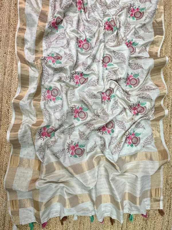 Madhuri_Design_Light_Brown_Pure_Tusser_Cotton_Jacquard_Multi_Thread_Kashmiri_Style_Embroidery_Work