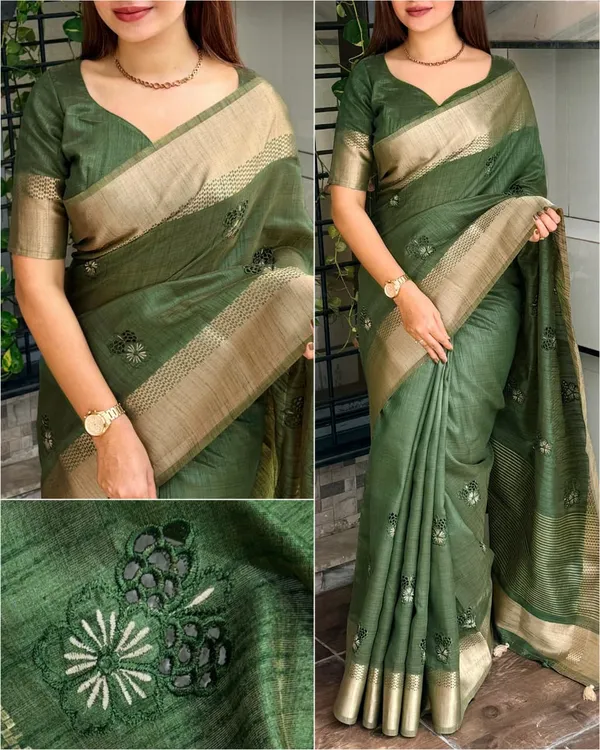 Assam_Silk_Zari_Jacquard_Border_With_Zari_Weaving_Chit_Pallu_With_Running_Blouse_Mehandi