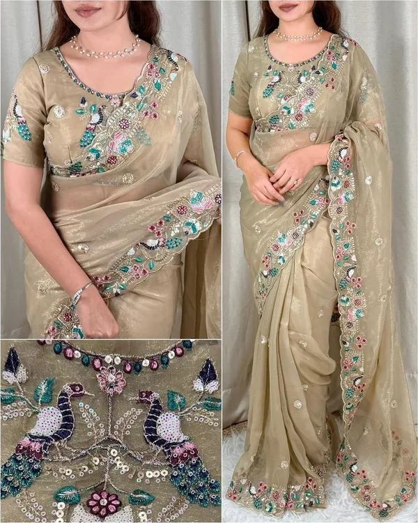 Faguniya_Nc_Simmer_Silk_Sequins_Multi_Thread_Embroidered_Work_Saree_Olive_Gold