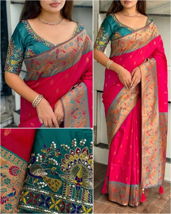 Apsara_Banarasi_Silk_Heavy_Minakari_With_Handwork_Designer_Unstitched_Blouse_Rani_Pink