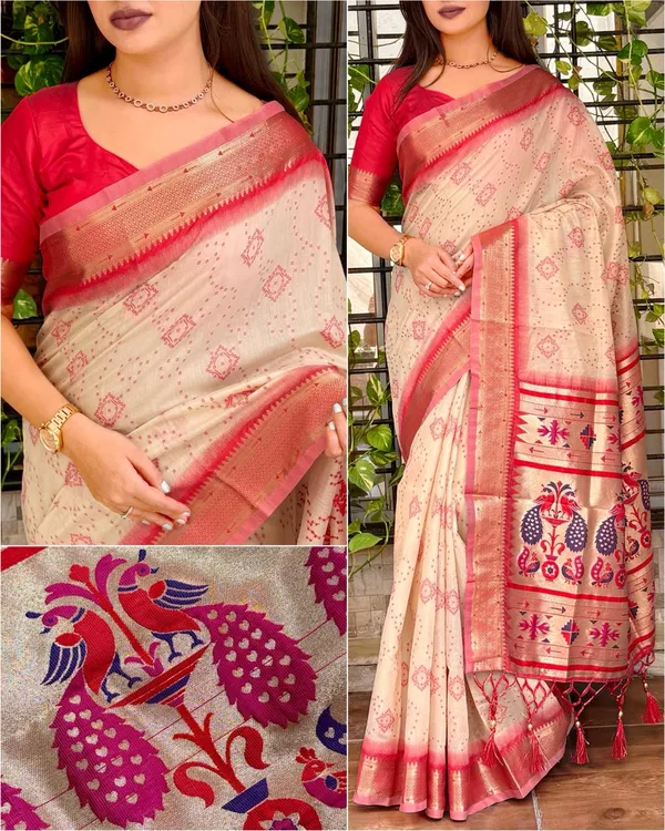 Aarushi_Cotton_Contrast_Thread_Weaving_Bandhej_Jacquard_Rich_Pallu_In_Saree_With_Zari_Weaving_Minakari_Thread_Pattern_Cream