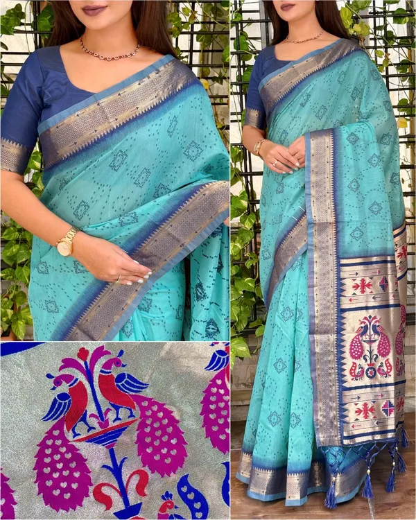 Aarushi_Cotton_Contrast_Thread_Weaving_Bandhej_Jacquard_Rich_Pallu_In_Saree_With_Zari_Weaving_Minakari_Thread_Pattern_Aqua_Blue