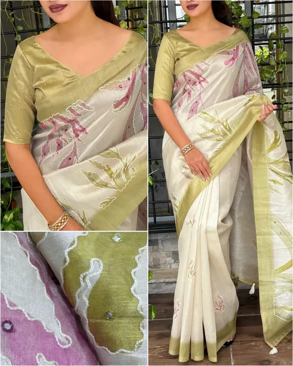 Sambhavi_Design_With_Tusser_Linen_Digital_Position_Print_Collection_With_Hand_Katha_Mirror_Work_Olive_Green