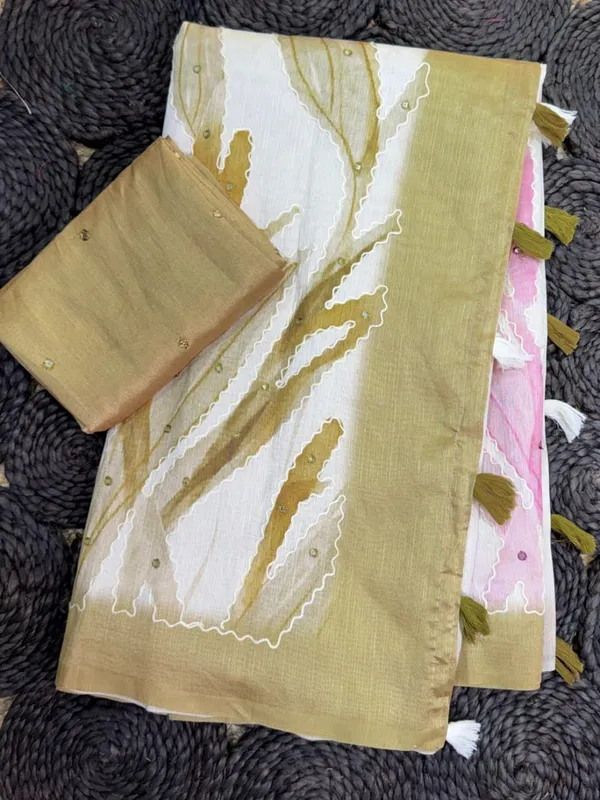 Sambhavi_Design_With_Tusser_Linen_Digital_Position_Print_Collection_With_Hand_Katha_Mirror_Work_Peach_Beige