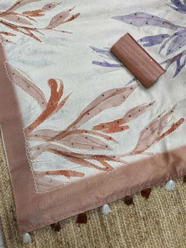 Sambhavi_Design_With_Tusser_Linen_Digital_Position_Print_Collection_With_Hand_Katha_Mirror_Work_Peach_Beige