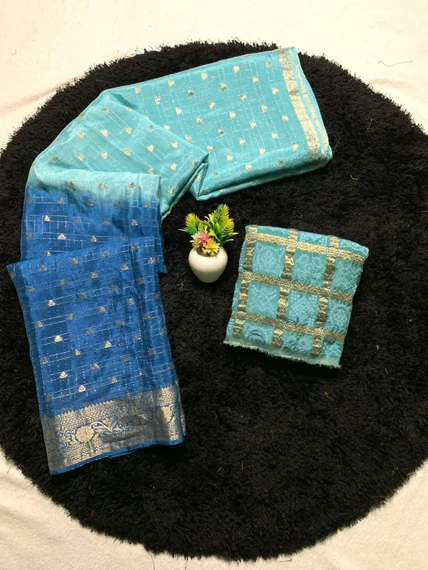 Pure_Chinon_Sea_Blue_Navy_Blue_Combination_Saree_With_Dyeing_With_Pure_Chinon_Blouse