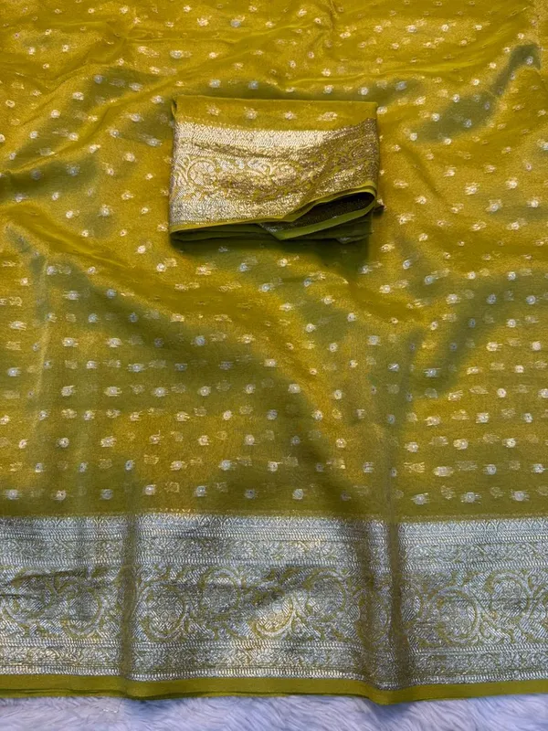 Pure_Viscose_Tissue_Silk_With_Trending_Color_Golden_Shinning_All_Over_With_Running_Blouse_Metalic_Yellow