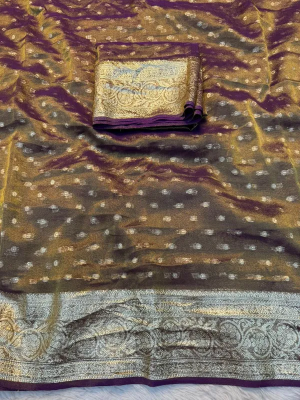 Pure_Viscose_Tissue_Silk_With_Trending_Color_Golden_Shinning_All_Over_With_Running_Blouse_Metalic_Purple