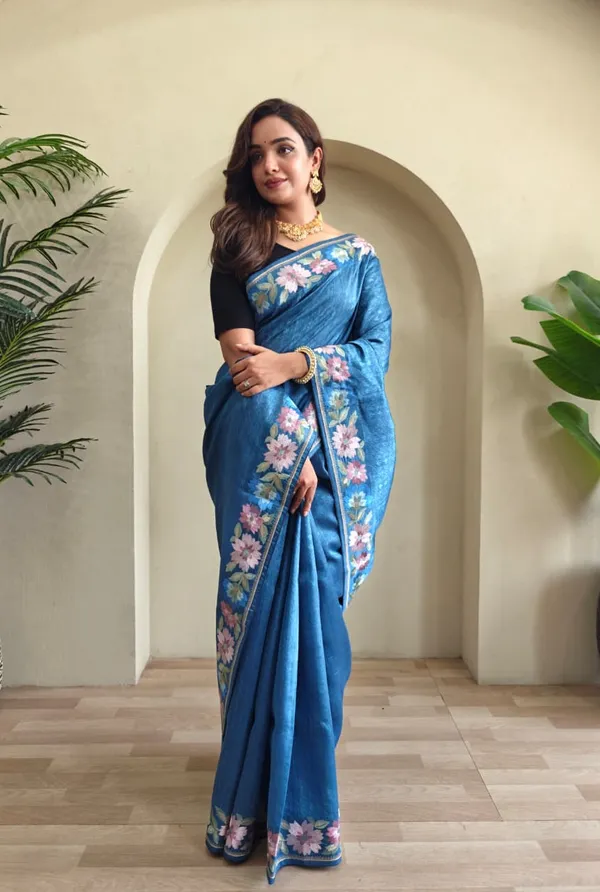 Pure_Tusser_Cotton_Silk_Premium_Contrast_Embroidery_All_Over_The_Border_With_Floral_Pattern_Beige