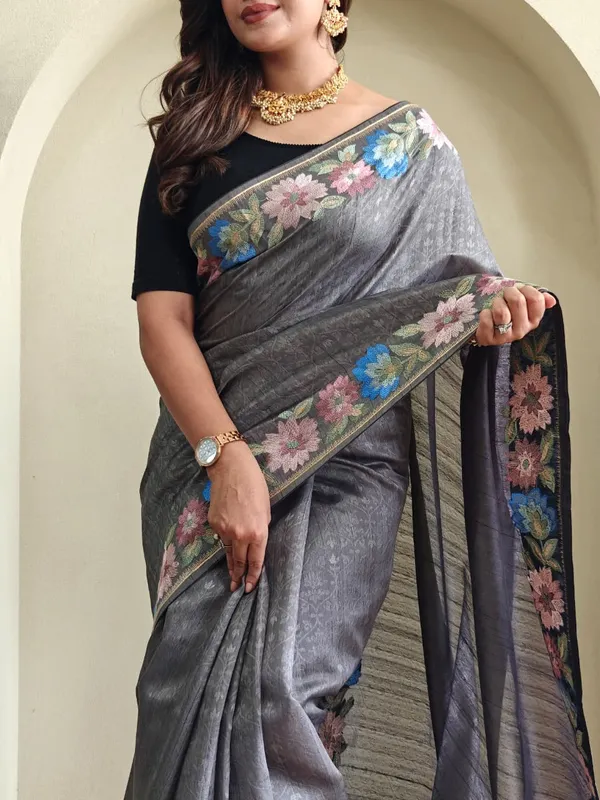 Pure_Tusser_Cotton_Silk_Premium_Contrast_Embroidery_All_Over_The_Border_With_Floral_Pattern_Beige