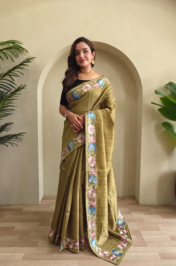 Pure_Tusser_Cotton_Silk_Premium_Contrast_Embroidery_All_Over_The_Border_With_Floral_Pattern_Beige