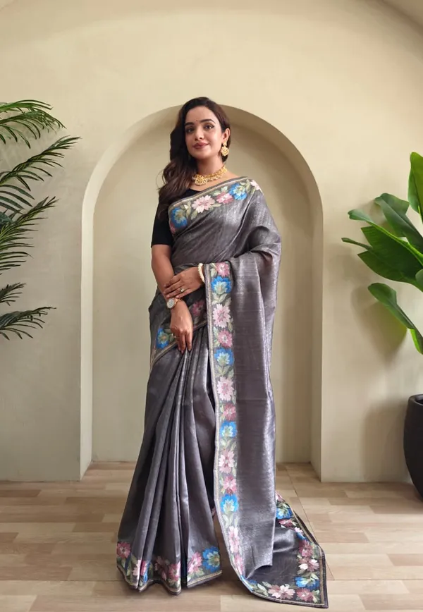 Pure_Tusser_Cotton_Silk_Premium_Contrast_Embroidery_All_Over_The_Border_With_Floral_Pattern_Beige