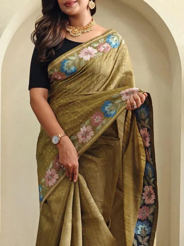 Pure_Tusser_Cotton_Silk_Premium_Contrast_Embroidery_All_Over_The_Border_With_Floral_Pattern_Beige