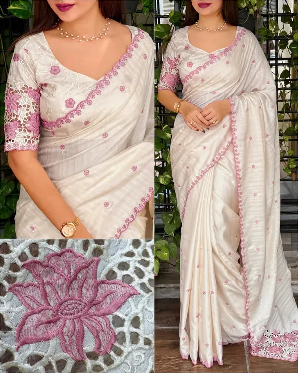 Tusser_Cotton_Thread_Embroidery_Work_In_Saree_With_Latest_Cutwork_Cream