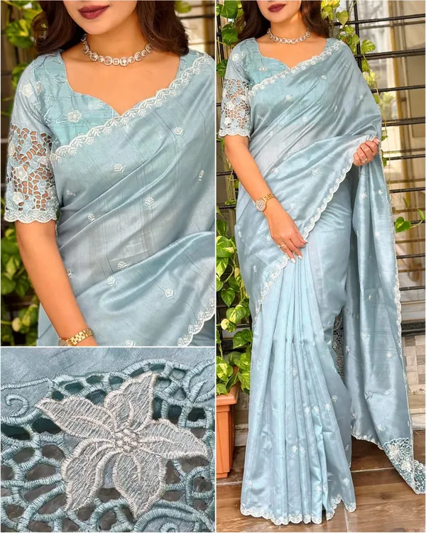 Tusser_Cotton_Thread_Embroidery_Work_In_Saree_With_Latest_Cutwork_Sky_Blue