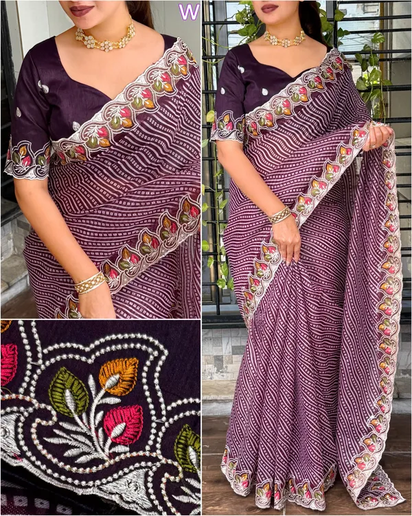 Megha_Cotton_Embroidered_Saree_With_Zari_Border_And_Bandhani_Print_Purple