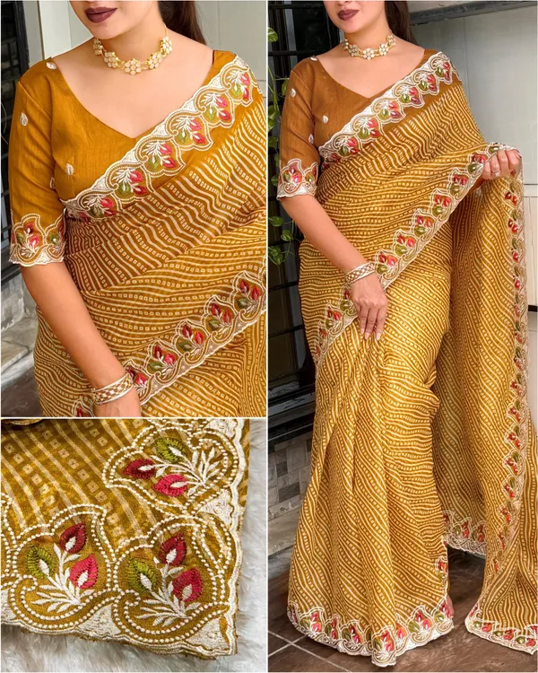 Megha_Cotton_Embroidered_Saree_With_Zari_Border_And_Bandhani_Print_Metalic_Yellow