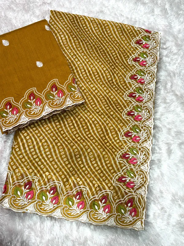 Megha_Cotton_Embroidered_Saree_With_Zari_Border_And_Bandhani_Print_Metalic_Yellow