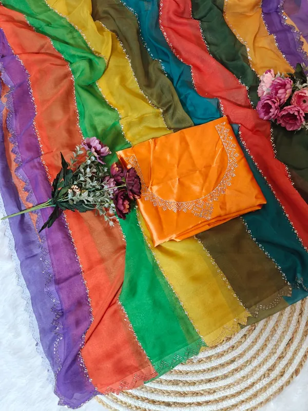 Multicolor_Rainbow_Tabby_Silk_Saree_With_Zarkhan_Work