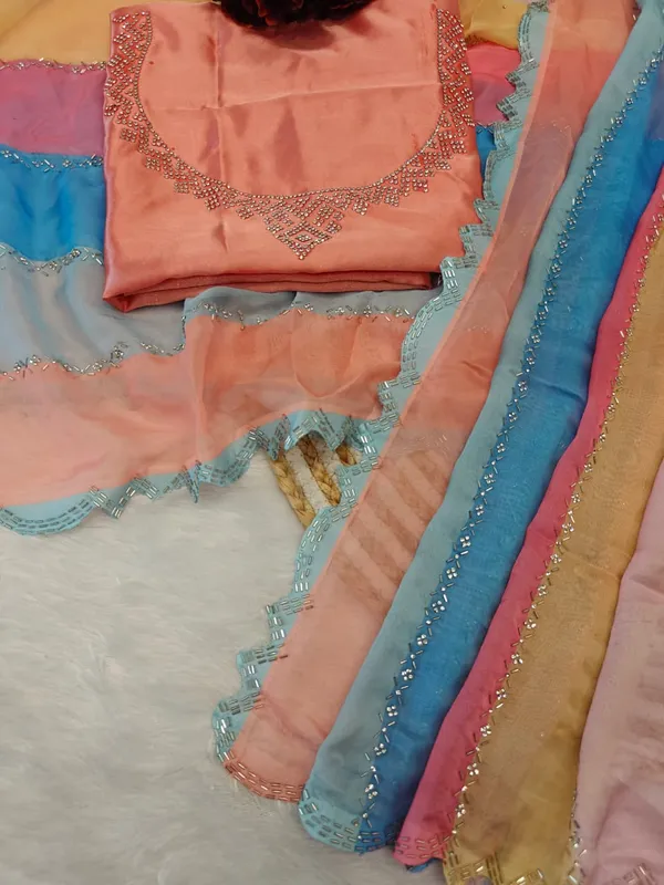 Multicolor_Light_Rainbow_Tabby_Silk_Saree_With_Zarkhan_Work