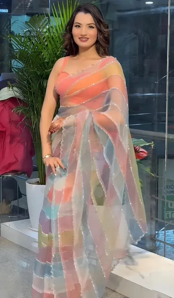 Multicolor_Light_Rainbow_Tabby_Silk_Saree_With_Zarkhan_Work