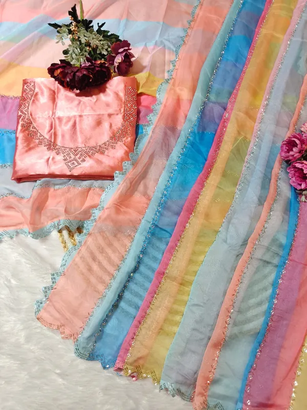 Multicolor_Light_Rainbow_Tabby_Silk_Saree_With_Zarkhan_Work