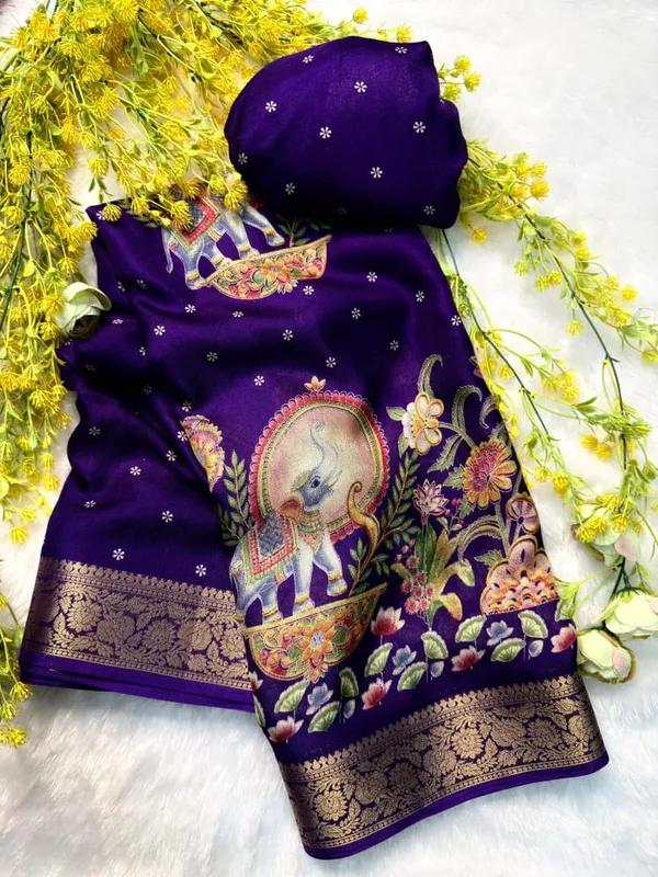 Mysore_Ajarakh_Crepe_Silk_Uniform_Saree_With_Meenakari_Elephant_Motifs_Deep_Purple