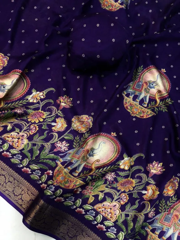 Mysore_Ajarakh_Crepe_Silk_Uniform_Saree_With_Meenakari_Elephant_Motifs_Wine