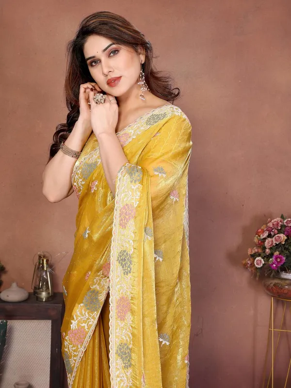 Party_Wear_Soft_Fendy_Chiffon_Silk_Saree_Yellow