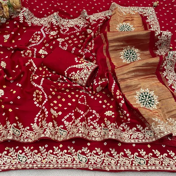 Gaji_Silk_Original_Bandhani_With_Gota_Pati_Work_Saree_Red
