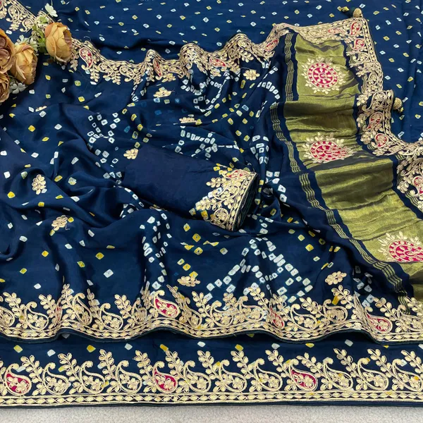 Gaji_Silk_Original_Bandhani_With_Gota_Pati_Work_Saree_Teal
