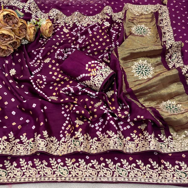 Gaji_Silk_Original_Bandhani_With_Gota_Pati_Work_Saree_Wine