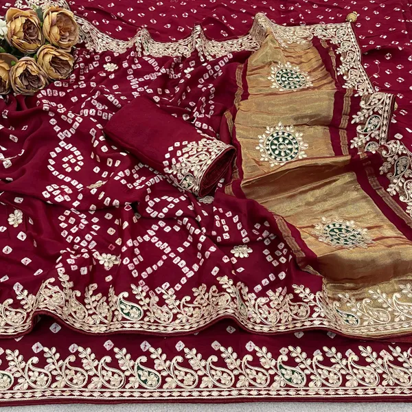 Gaji_Silk_Original_Bandhani_With_Gota_Pati_Work_Saree_Maroon