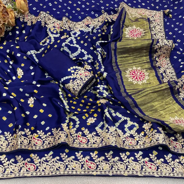 Gaji_Silk_Original_Bandhani_With_Gota_Pati_Work_Saree_Blue