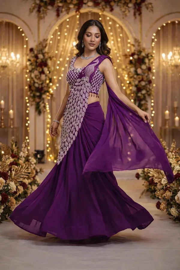 New_Super_Trending_Embroidery_Sequence_Work_Ready_To_Wear_Saree_With_Embroidery_Blouse_Wine