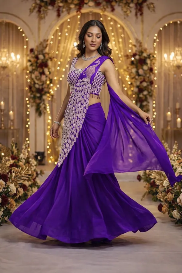 New_Super_Trending_Embroidery_Sequence_Work_Ready_To_Wear_Saree_With_Embroidery_Blouse_Purple
