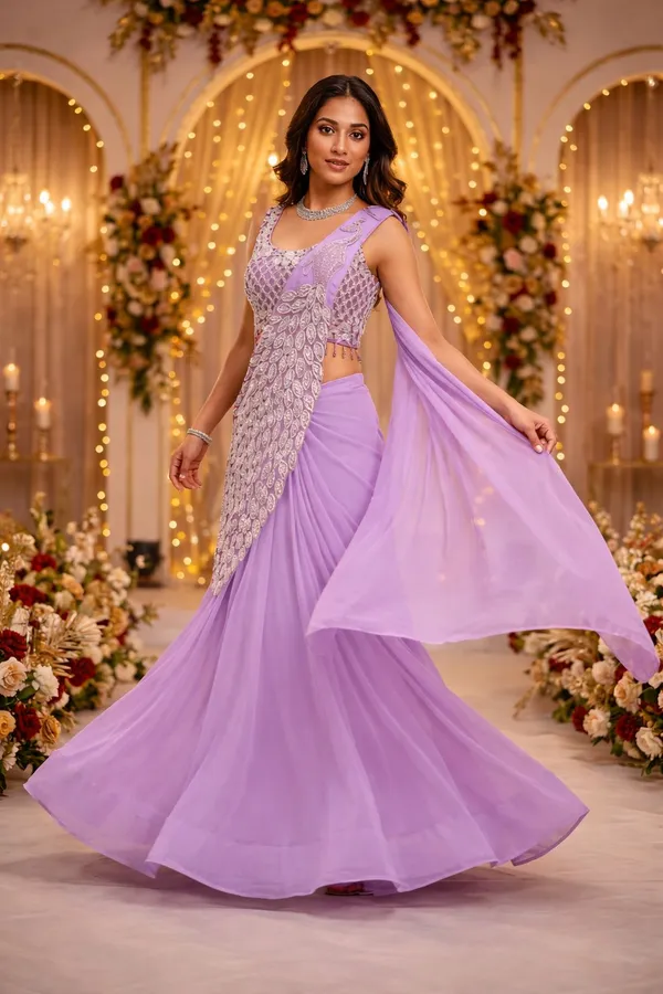New_Super_Trending_Embroidery_Sequence_Work_Ready_To_Wear_Saree_With_Embroidery_Blouse_Levender