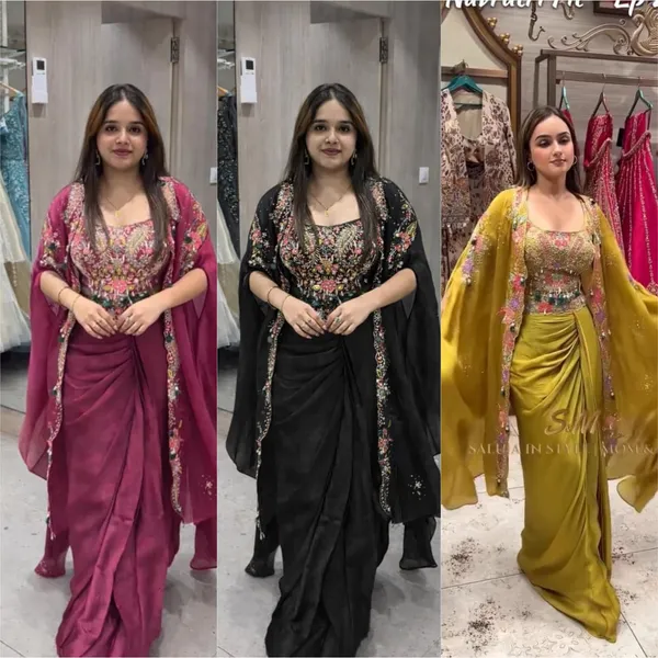 Indo_Western_Draped_Dhoti_Set_With_Long_Shrug_Black