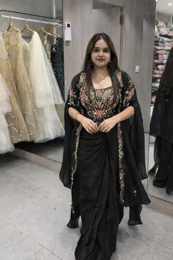 Indo_Western_Draped_Dhoti_Set_With_Long_Shrug_Black