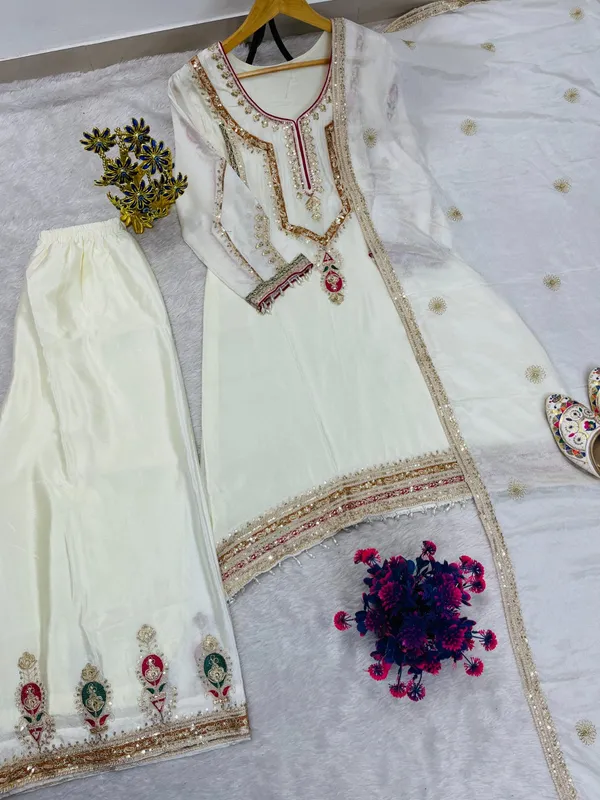 Festival_Ethnic_Outfit_Sequence_Embroidery_On_Silk_Fabric_Top_And_Plazzo_With_Dupatta_Set