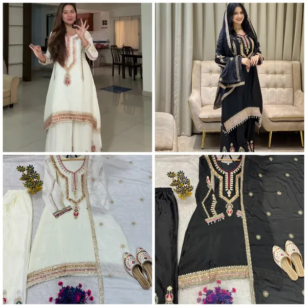 Festival_Ethnic_Outfit_Sequence_Embroidery_On_Silk_Fabric_Top_And_Plazzo_With_Dupatta_Set