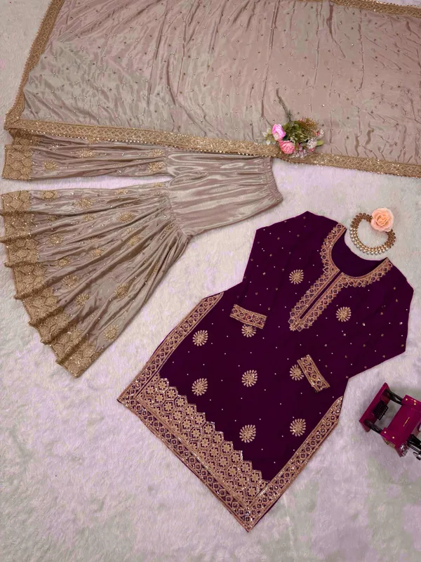 Vastrahut_Ethnic_Motifs_Embroidered_Sharara_Set_With_Dupatta_Purple