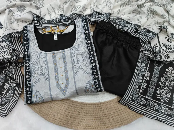 Designer_Wear_Trending_Top_With_Printed_Work_With_Diamond_Work_With_Pants_And_Dupatta_Mehandi