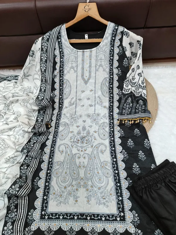 Designer_Wear_Trending_Top_With_Printed_Work_With_Diamond_Work_With_Pants_And_Dupatta_Mehandi