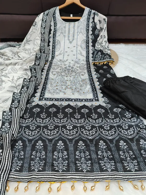 Designer_Wear_Trending_Top_With_Printed_Work_With_Diamond_Work_With_Pants_And_Dupatta_Mehandi