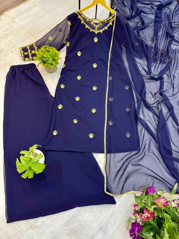 New_Superhit_Trending_Festive_Collection_Kurti_Plazzo_Dupatta_Set_With_Embroidery_Work_On_Faux_Georgette_Fabric