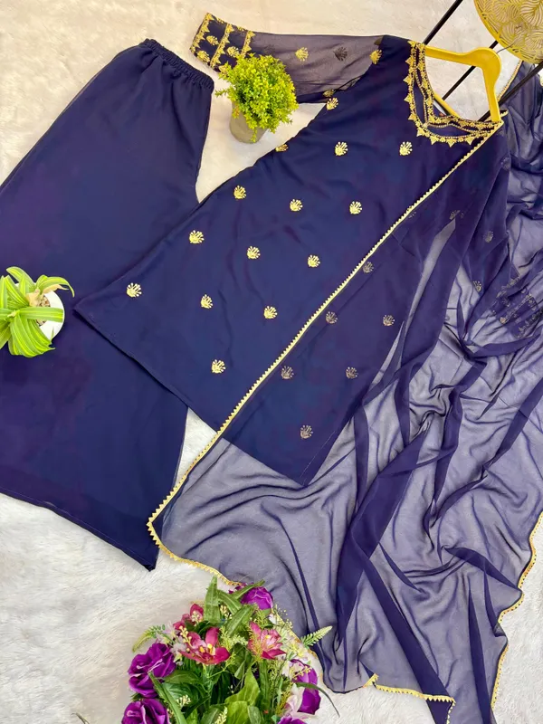 New_Superhit_Trending_Festive_Collection_Kurti_Plazzo_Dupatta_Set_With_Embroidery_Work_On_Faux_Georgette_Fabric