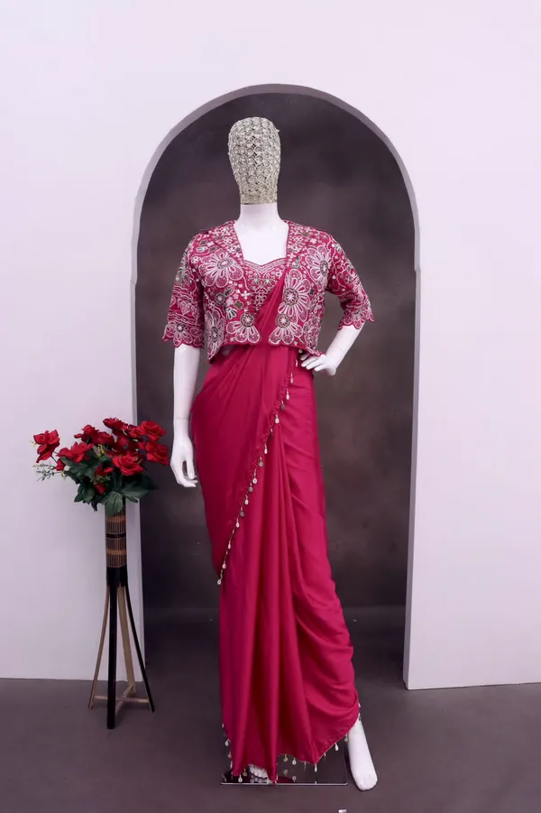 Premium_Ready_To_Wear_Saree_Expertly_Tailored_With_Precise_Plats_And_A_Refined_Finish_With_Koti_Jacket_Pink
