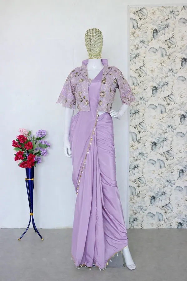 Premium_Ready_To_Wear_Saree_Expertly_Tailored_With_Precise_Plats_And_A_Refined_Finish_With_Koti_Jacket_Levender